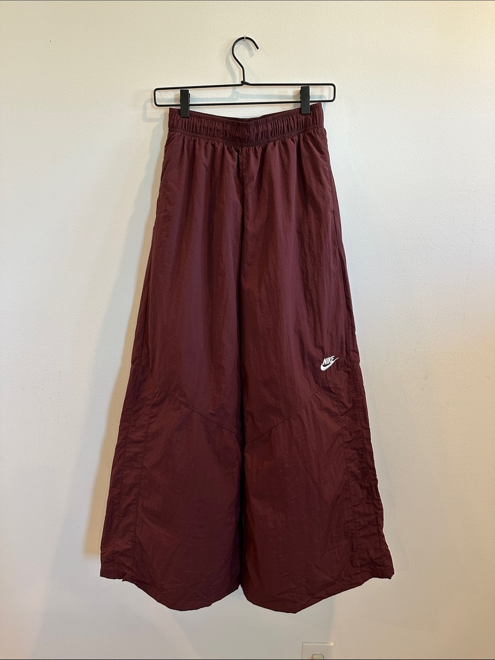 Nike Wide-Leg Pants in Maroon with White Logo
